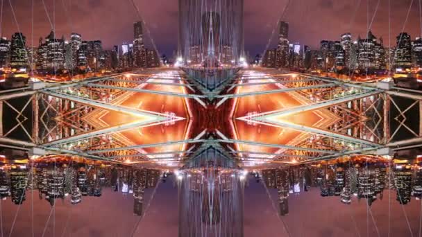 Abstracte timelapse van brooklyn brug bij nacht, new york — Stockvideo