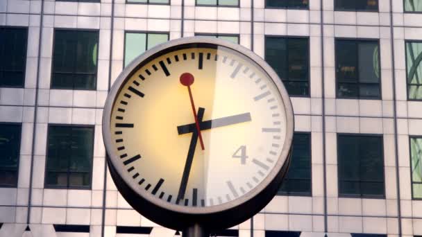 Clock in london docklands — Stock Video