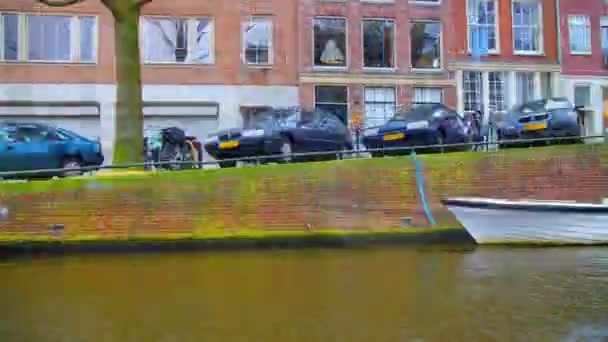 View of amsterdam shot from a canal boat — Stock Video