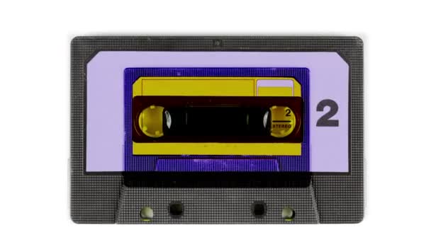 Sekvens från nära upp skott av musik kassettband — Stockvideo