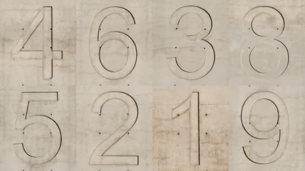 Abstract number sequences made from images of huge number in concrete — Stock Video