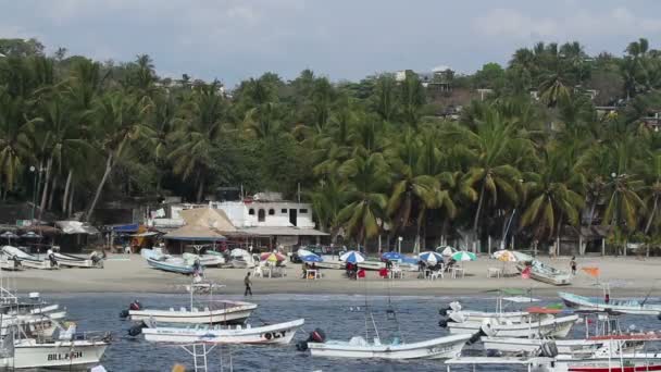 Pequenos barcos de pesca no porto em puerto escondido, México — Vídeo de Stock