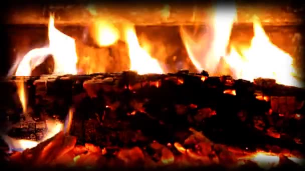 Ein schönes Holzfeuer, das in einem Kamin brennt — Stockvideo