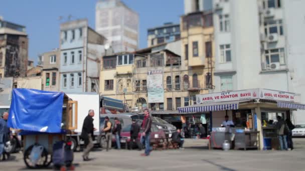 Cena do mercado de peixe, istanbul, peru, com uma lente de inclinação e deslocamento — Vídeo de Stock