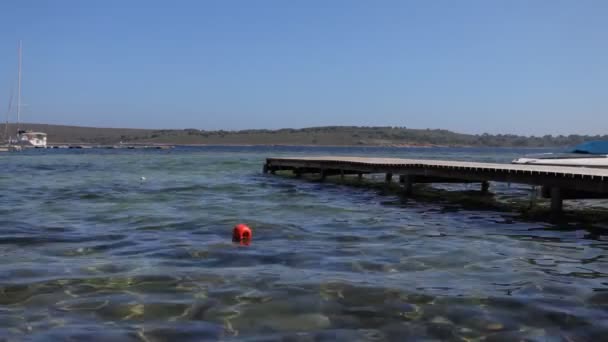 Bela costa e mar azul cristalino, menorca, ilhas baleares, espanha — Vídeo de Stock