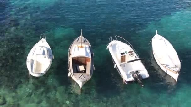Cuatro barcos en el mar — Vídeos de Stock