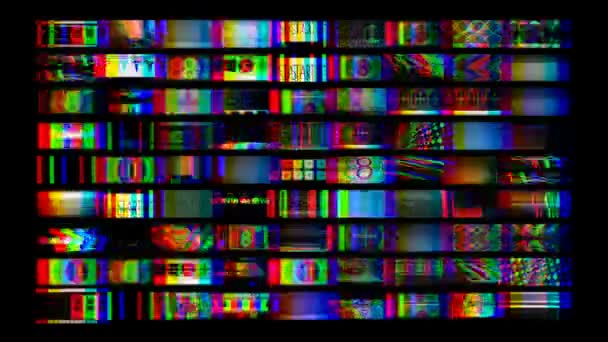 Animazione digitale di schermi HD che mostrano film e TV relative distorsioni statiche e conti alla rovescia — Video Stock