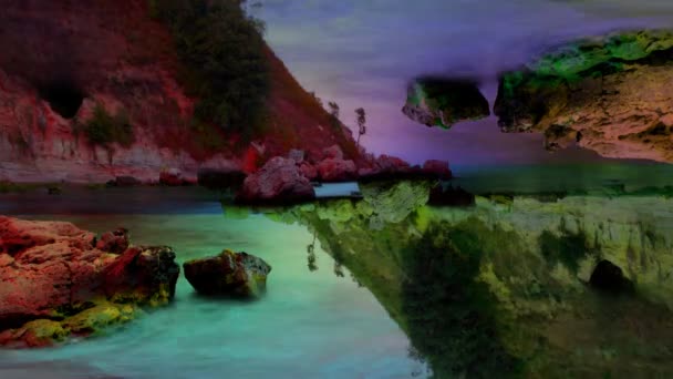 Abstracte mooie rustige schot van zee en strand bij zonsondergang — Stockvideo
