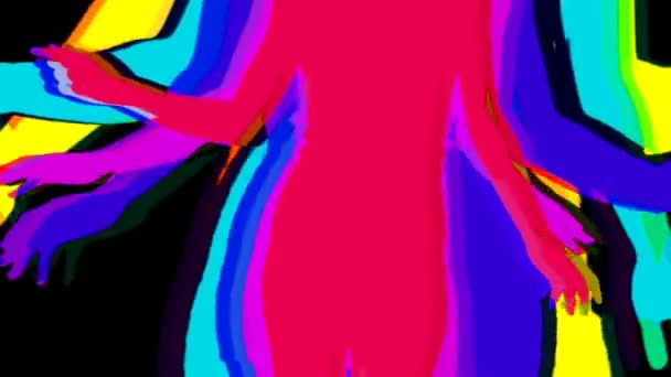 Clipe fresco e colorido de sobreposição de sombras dançarinas sexy e padrões — Vídeo de Stock