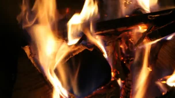 Un bel fuoco a legna che brucia in un camino — Video Stock