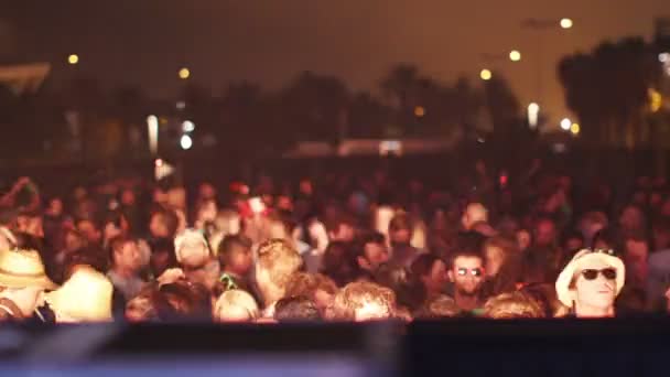 Público e dançarinos em um evento de música eletrônica ao ar livre — Vídeo de Stock