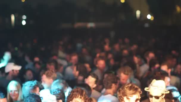 Audience and dancers at an outdoor electronic music event — Stock Video