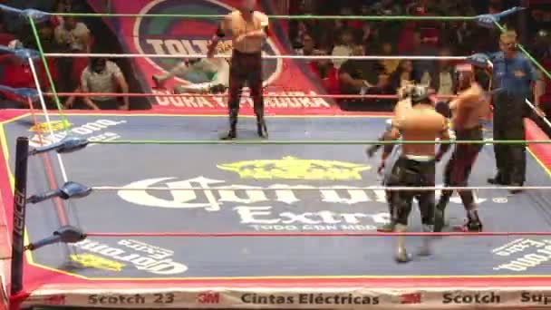 看在舞台上墨西哥著名自由式 libre 墨西哥摔跤拳击 — 图库视频影像