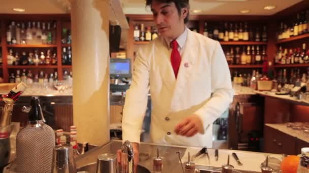 Un cameriere di cocktail maschile in un cocktail bar dall'aspetto classico — Video Stock