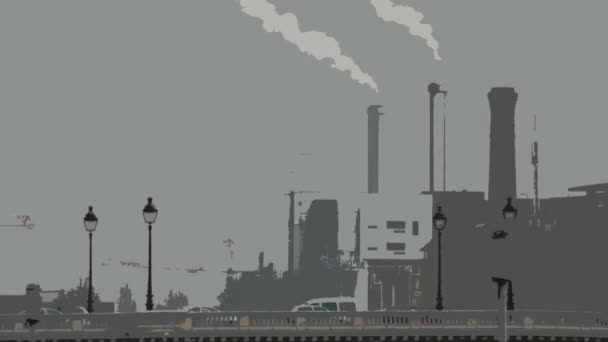 烟从工业烟囱，巴黎，法国 — 图库视频影像