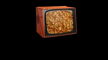 stop motion fantastik, retro, turuncu bir televizyon