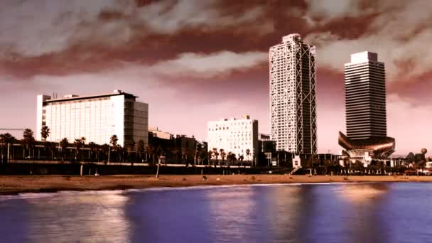 View of the port olympic in barcelona, spain — Stock Video