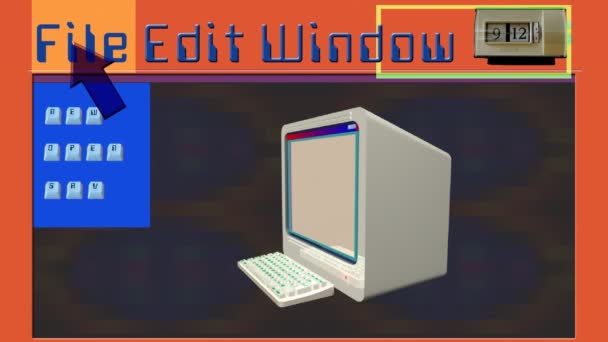 Clip multimedia mixto con computadora retro 3d — Vídeo de stock