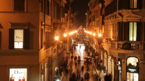 Strada dello shopping a roma, Italia, di notte — Video Stock