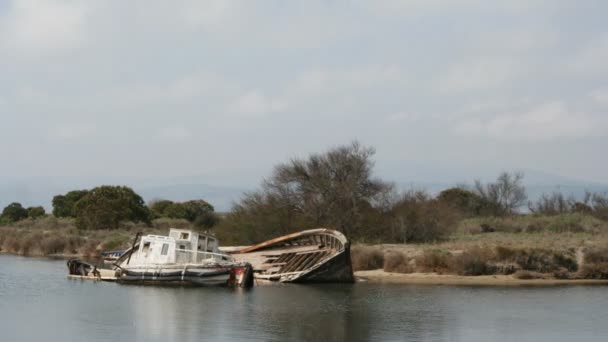 川の側に水の外のボート — ストック動画