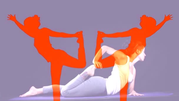 Mujer joven practica movimientos y posturas de yoga — Vídeos de Stock