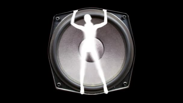 Sexy gogo dancer inside a hifi speaker, dancing and grooving — Stock Video
