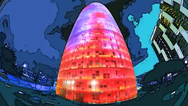 Le bâtiment torres agbar à Barcelone illuminé la nuit — Video