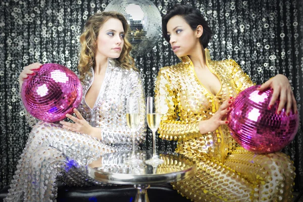 Two beautiful sexy disco women — Stock Photo, Image
