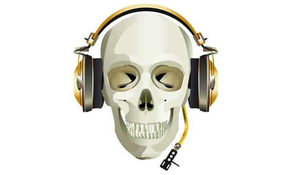 Scull dj with headphones — Stock Vector