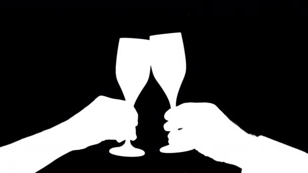 White champagne glasses making cheers against black — Stock Video