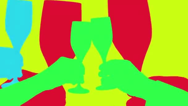 Colourful champagne glasses making cheers — Stock Video