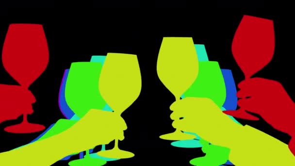 Szklanki wina wiwatujące w cieniu — Wideo stockowe
