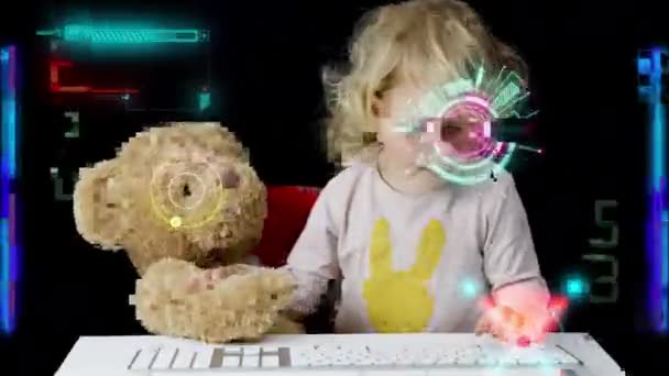 Dítě a medvídci hackeři — Stock video