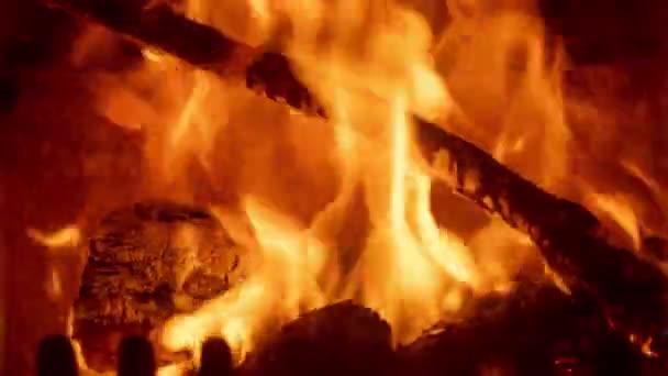 Płomienie w kominku z drewna — Wideo stockowe