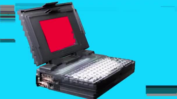 Vintage laptop spinning with glitch — Vídeo de Stock