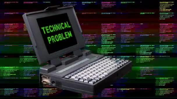 Vintage laptop with technical problem — стоковое видео