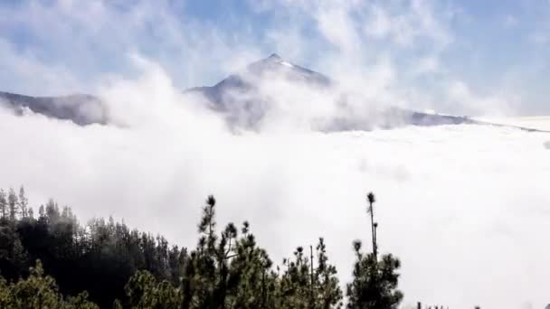 Sea of clouds at el teide in tenerife canary islands — стоковое видео