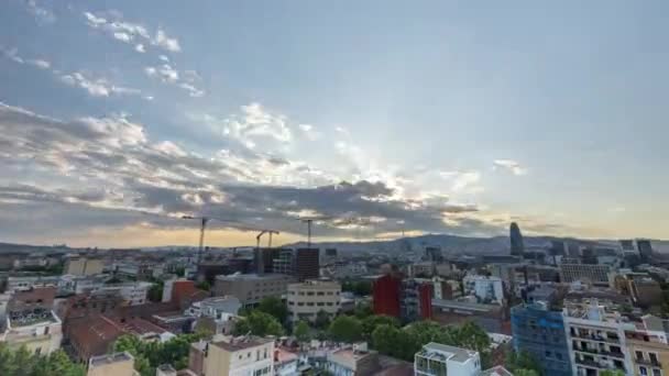 Barcelona skyline timelapse with passing clouds — Stock video