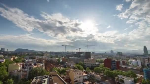 Barcelona skyline timelapse with passing clouds — стоковое видео