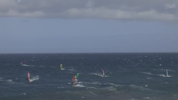 Kite surfistas em el medano tenerife — Vídeo de Stock