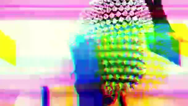 Disco Dancer Spiky Mask Overlayed Glitch — Stock Video