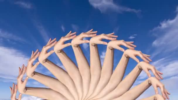 Mandala Arms Dancing Circle Moving Sky Background — Stock Video