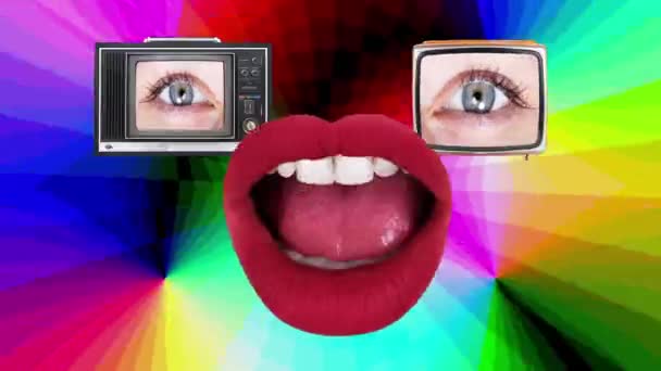 Rosto Feito Uma Coleção Televisões Mudança Com Olho Tela Lábios — Vídeo de Stock