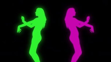 Renkli siluet içinde dans eden bir kadının gölge dansçısı videosu.