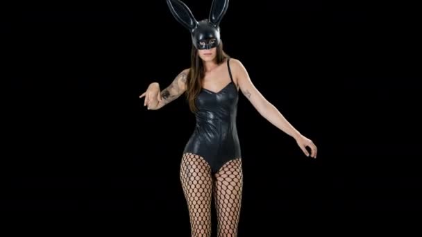 Beautiful Female Burlesque Dancer Gothic Black Costume Bunny Ears Black — ストック動画