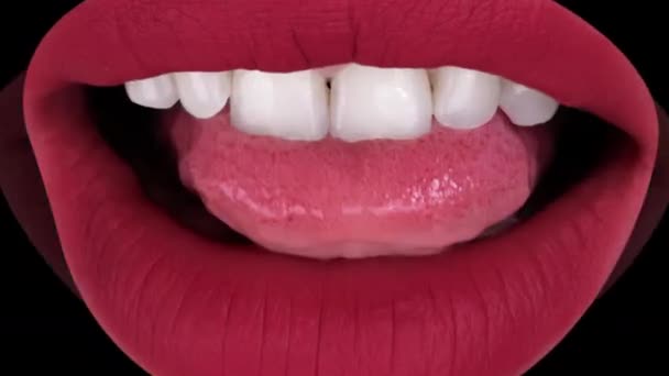 Sequence Different Images Womans Beautiful Full Red Lips Zooming Out — Vídeo de Stock