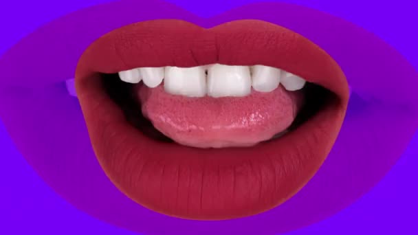 Sekwencja Różnych Obrazów Kobiet Piękne Pełne Czerwone Usta Powiększające Się — Wideo stockowe