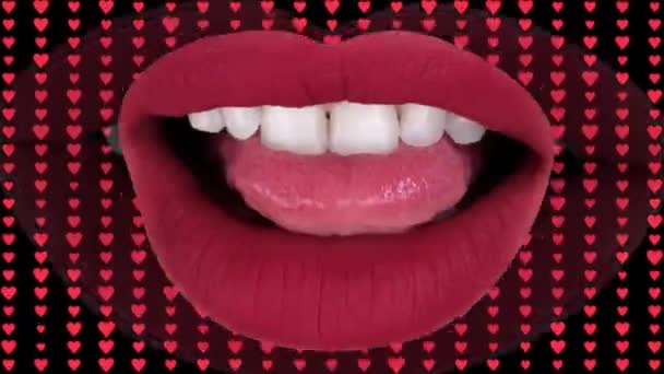 Sekwencja Różnych Obrazów Kobiet Piękne Pełne Czerwone Usta Powiększające Się — Wideo stockowe