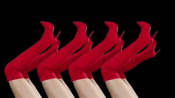 Rote Stiefeletten Mit Hohem Absatz Und Schwarzem Hintergrund — Stockvideo