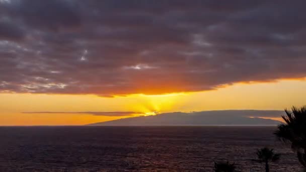 Timelapse Pôr Sol Mar Tenerife Com Gomera Distância — Vídeo de Stock